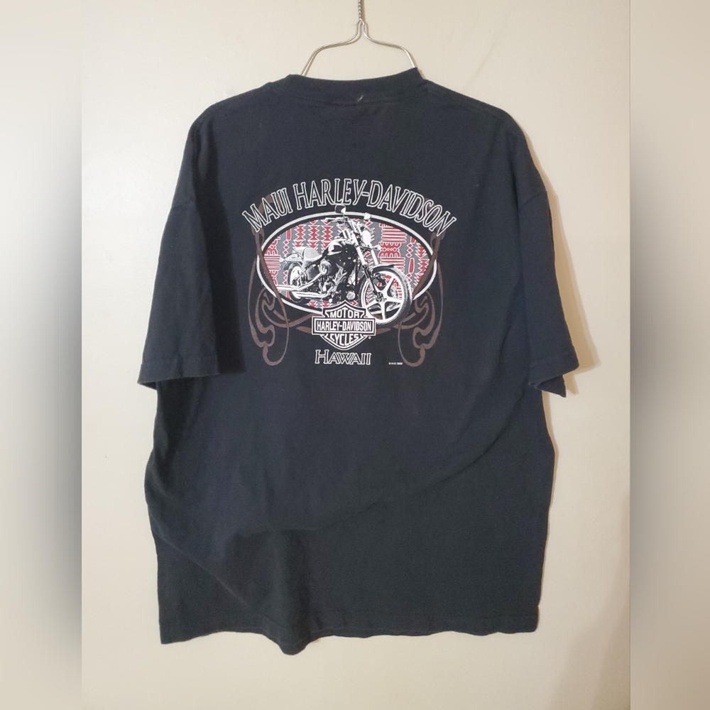 2002 HARLEY DAVIDSON XL MAUI HAWAII BLACK DOUBLE SIDED GRAPHIC T SHIRT #2135.